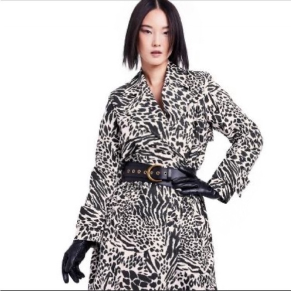 Sergio Hudson Plus Size Animal Print Strong Shoulder Trench Coat 2X NWT sold out - Picture 4 of 7